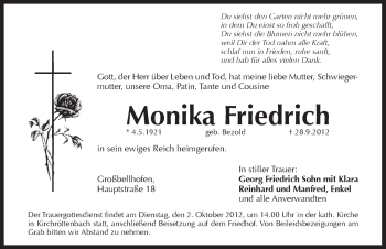 Traueranzeige von Monika Friedrich von Pegnitz-Zeitung